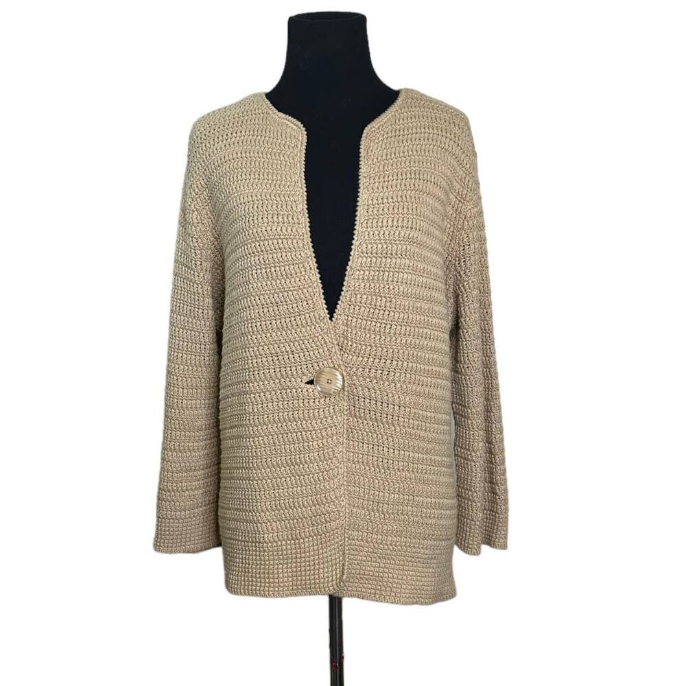 Jones New York beige one button 3/4 sleeves cardigan size Large